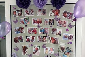 Kreatywna dekoracja ze zdjęciami dzieci.