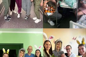 Zespół medyczny z noworodkiem.