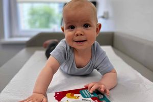 Małe dziecko bawiące się książką.